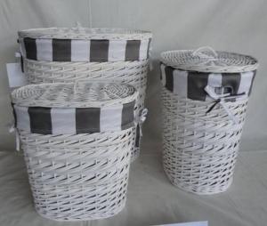 Home Storage Laundry Basket White Painted Woodchip And Willow Laundry Basket With Stripe Liner S/3 System 1