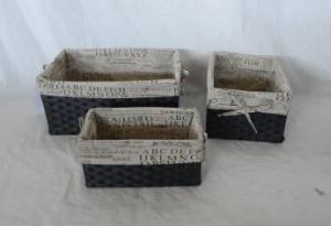 Home Storage Hot Sell Flat Paper Woven Over Metal Frame Baskets With Liner S/3