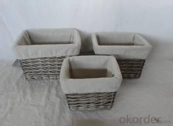 Home Storage Willow Basket Washed-Grey Willow Baskets With Liner S/3