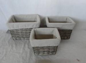 Home Storage Willow Basket Washed-Grey Willow Baskets With Liner S/3 System 1