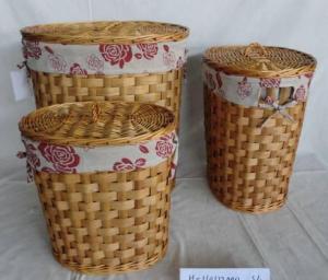 Home Storage Laundry Basket Stained Woodchip Laundry Basket With Liner S/3
