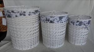 Home Storage Laundry Basket White Painted Woodchip And Willow Laundry Basket With Liner S/3