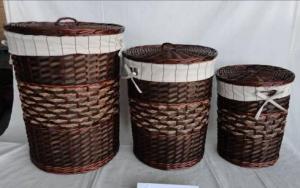 Home Storage Laundry Basket Deep Brown Painted Woodchip And Willow Laundry Basket With Liner S/3 System 1