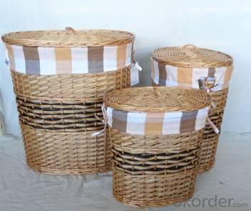 Home Storage Hot Sell Stained Woodchip Laundry Baskets With Liner And Cover S/3 System 1