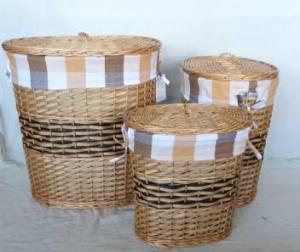 Home Storage Hot Sell Stained Woodchip Laundry Baskets With Liner And Cover S/3 System 1