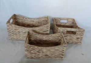 Home Storage Willow Basket Natural Waterhyacinth Woven Over Metal Frame Baskets S/3 System 1