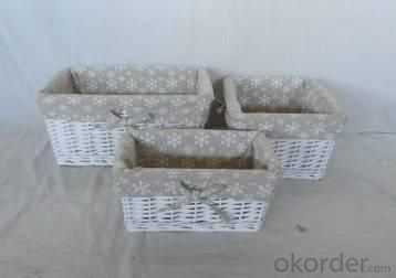 Home Storage Willow Basket White-Painted Willow Baskets With Liner S/3 System 1