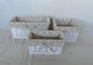 Home Storage Willow Basket White-Painted Willow Baskets With Liner S/3 System 1