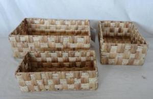 Home Storage Hot Sell Natural Waterhyacinth And Maize Braid Woven Over Metal Frame  Squal Baskets S/3