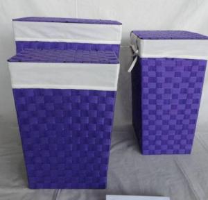 Home Storage Laundry Basket Nylon Strap Woven Around Metal Frame Laundry Hampers With Liner S/3