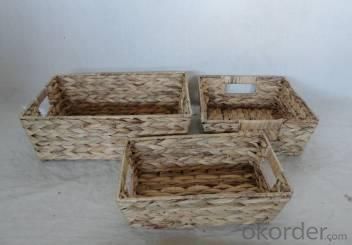 Home Storage Basket Waterhyacinth Woven Over Metal Frame Baskets S/3 System 1