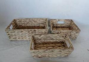 Home Storage Basket Waterhyacinth Woven Over Metal Frame Baskets S/3