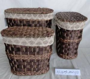 Home Storage Laundry Basket Stained Woodchip And Waterhyacinth Laundry Baskets With Liner S/3