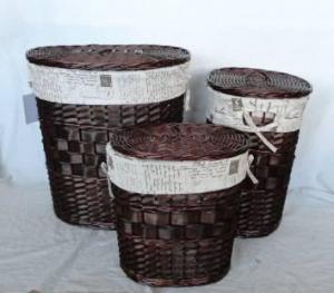 Home Storage Hot Sell Stained Woodchip Laundry Baskets With Liner S/3