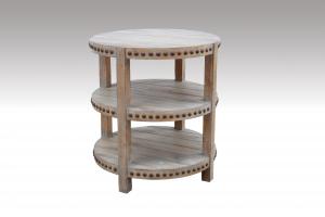 Home Furniture Classical 3 Shelves Round Table Biege Antique Pine Solid Wood