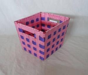 Home Storage Willow Basket Nylon Strap Woven Over Metal Frame Purple And Red Basket