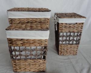 Home Storage Laundry Basket Stained Maize And Waterhyacinth Laundry Baskets With Liner S/3 System 1