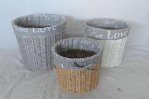 Home Storage Willow Basket Paper Twisted Woven Over Metal Frame Three Color Baskets With Liner S/3