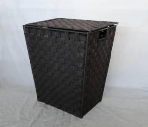 Home Storage Willow Basket Foldable Nylon Strap Woven Over Metal Tube Hamper