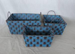 Home Storage Hot Sell Twisted Paper Woven Over Metal Frame Black And Blue Baskets S/3