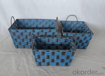 Home Storage Hot Sell Twisted Paper Woven Over Metal Frame Black And Blue Baskets S/3 System 1