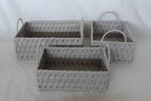 Home Storage Hot Sell Twisted Paper Woven Over Metal Frame Gray Baskets With Handle S/3 System 1