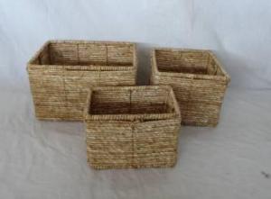 Home Storage Hot Sell Stained Maize Woven Over Metal Frame Squal Baskets S/3