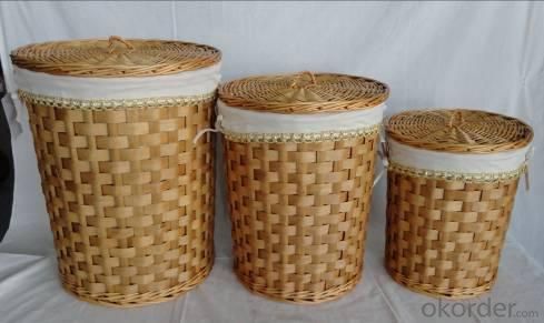 Home Storage Laundry Basket Stained Woodchip Laundry Basket With White Liner S/3 System 1