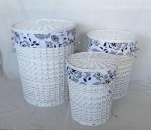 Home Storage Hot Sell White-Painted Woodchip Laundry Baskets With Liner S/3 System 1