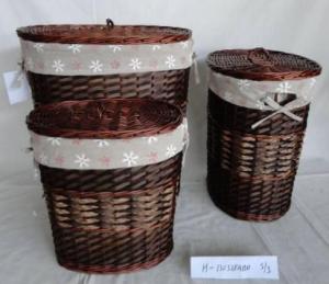 Home Storage Laundry Basket Stained Willow And Woodchip Laundry Baskets With Liner S/3