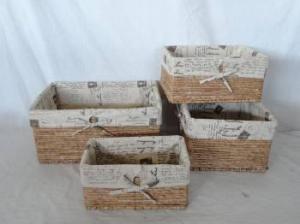 Home Storage Hot Sell Stained Maize Woven Over Metal Frame Light Color Baskets With Liner S/4