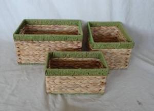 Home Storage Willow Basket Natural Waterhyacinth And Paper Twisted Rimed Woven Over Metal Frame Green Frame Baskets S/3