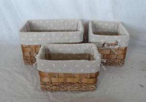 Home Storage Willow Basket Stained Maize And Woodchip Woven Over Metal Frame Baskets With Liner S/3