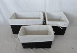 Home Storage Hot Sell Stained Maize Woven Over Metal Frame Dark Color Baskets With Liner S/3
