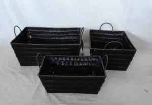 Home Storage Hot Sell Pp Tube Woven Over Metal Frame Black Baskets S/3 System 1