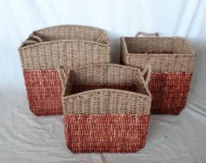 Home Storage Willow Basket Stained Maize And Seagrass Woven Over Metal Frame Baskets S/3 System 1