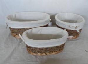 Home Storage Willow Basket Mixed Willow,Seagrass,Cattail Braid,Woodchip Oval Baskets With Liner S/3