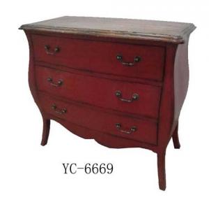 Home Furniture Classical Dark Red 3 Drawer Chest Antique Pine Solid Wood