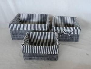 Home Storage Hot Sell Pp Tube Woven Over Metal Frame Baskets With Stripe Pattern Liner S/3