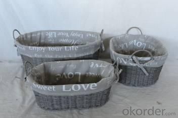 Home Storage Willow Basket Paper Twisted Woven Over Metal Frame Baskets With Gray Letters Pattern Liner S/3 System 1