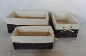 Home Storage Willow Basket Stained Waterhyacinth Woven Over Metal Frame Baskets With Liner S/3