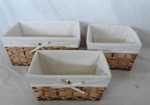 Home Storage Hot Sell Stained Woodchip Woven Over Metal Frame Baskets With Liner S/3