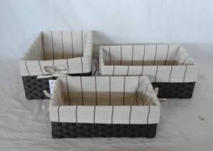 Home Storage Hot Sell Flat Paper Woven Over Metal Frame Wide Woven Rattan Baskets With Liner S/3 System 1