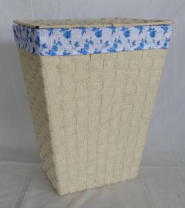 Home Storage Laundry Basket Flat Paper Braid Woven Metal Frame Brown Laundry Hamper With Liner