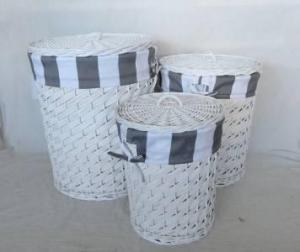 Home Storage Hot Sell White-Painted Woodchip Laundry Baskets With Stripe Liner S/3