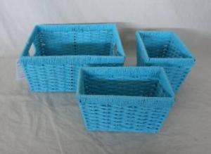 Home Storage Hot Sell Twisted Paper Woven Over Metal Frame Blue Baskets S/3 System 1