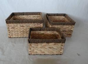 Home Storage Willow Basket Natural Waterhyacinth And Paper Twisted Rimed Woven Over Metal Frame Baskets S/3 System 1