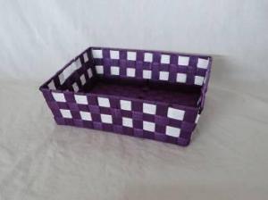 Home Storage Willow Basket Nylon Strap Woven Over Metal Frame Purple And White Basket