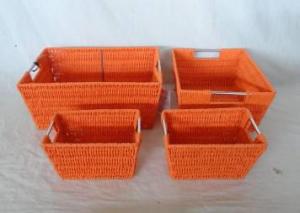 Home Storage Hot Sell Twsited Paper Woven Over Metal Frame Baskets With Stainless Tube Handles S/3