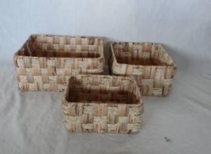 Home Storage Hot Sell Natural Waterhyacinth And Maize Braid Woven Over Metal Frame Baskets S/3 System 1
